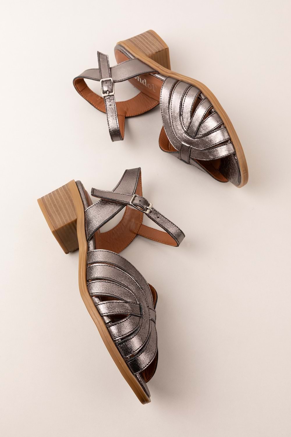 Gondol Kadın Hakiki Deri Orta Topuklu Günlük Şık Sandalet anl.3363 - Antrasit - 39