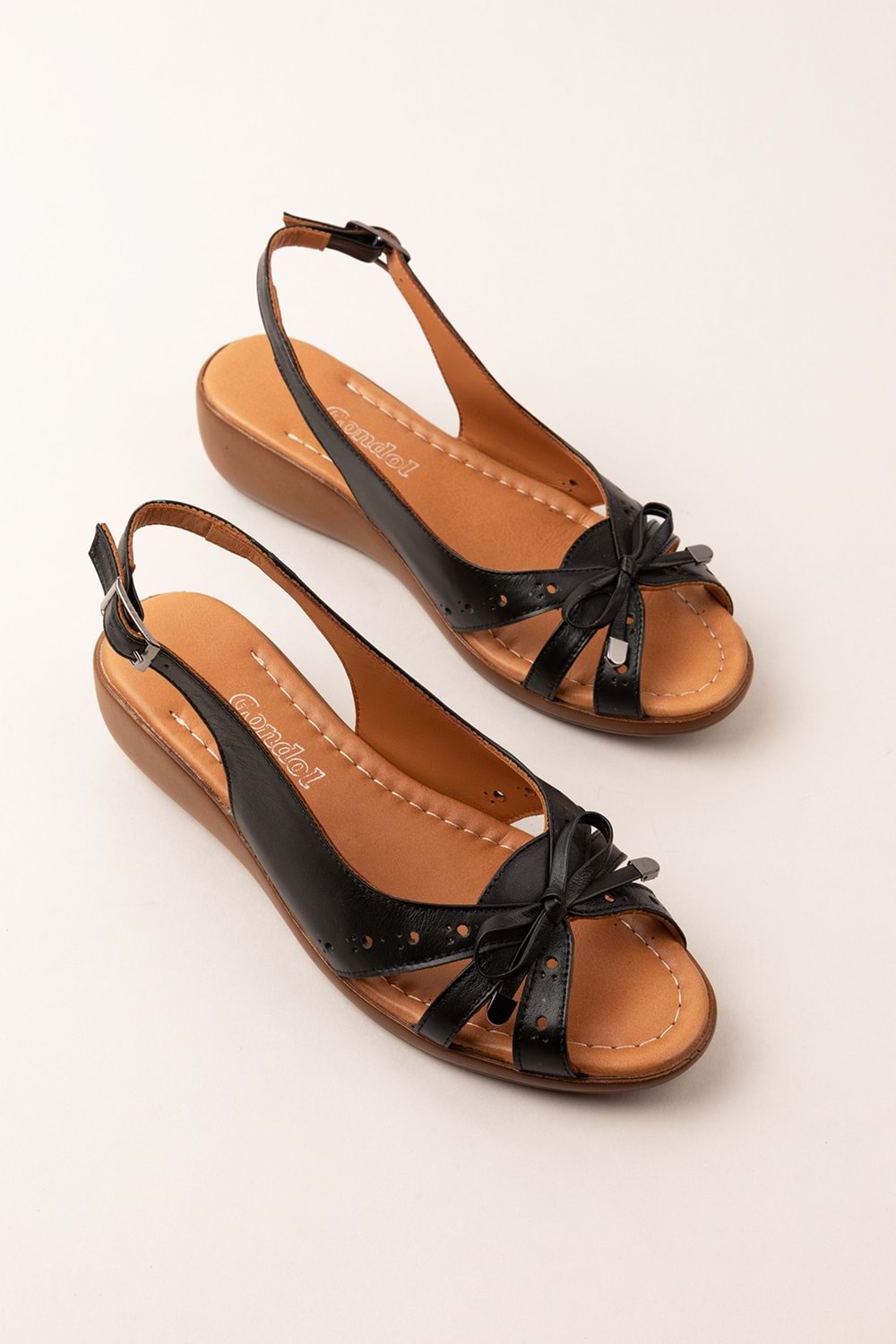 Gondol Hakiki Deri Dolgu Topuklu Rahat Anne Sandalet mlk.5829 - Siyah - 36