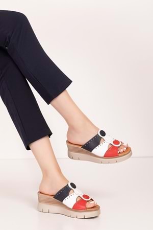 Gondol Hakiki Deri Renkli Kombin Dolgu Topuklu Terlik mlk.5805 - Tommy - 36