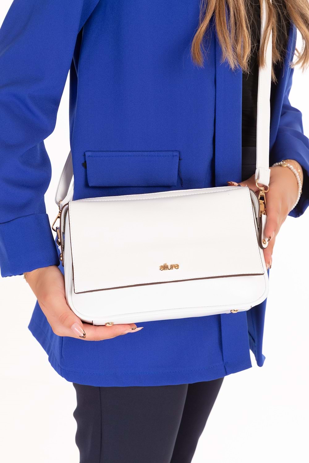 Gondol Kadın Çift Bölmeli El ve Omuz Çantası ald.1153 - Beyaz - TEK EBAT