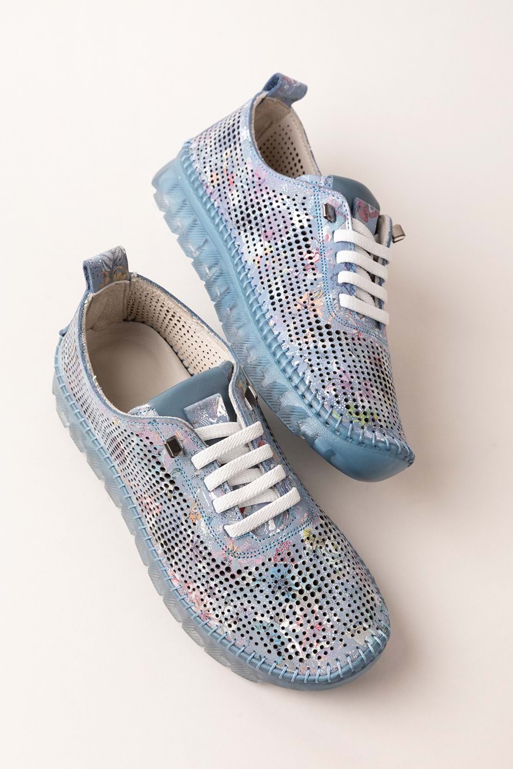 Gondol Hakiki Deri Rahat Esnek Hafif Taban Yazlık Ayakkabı kla.3623 - Mavi - 41