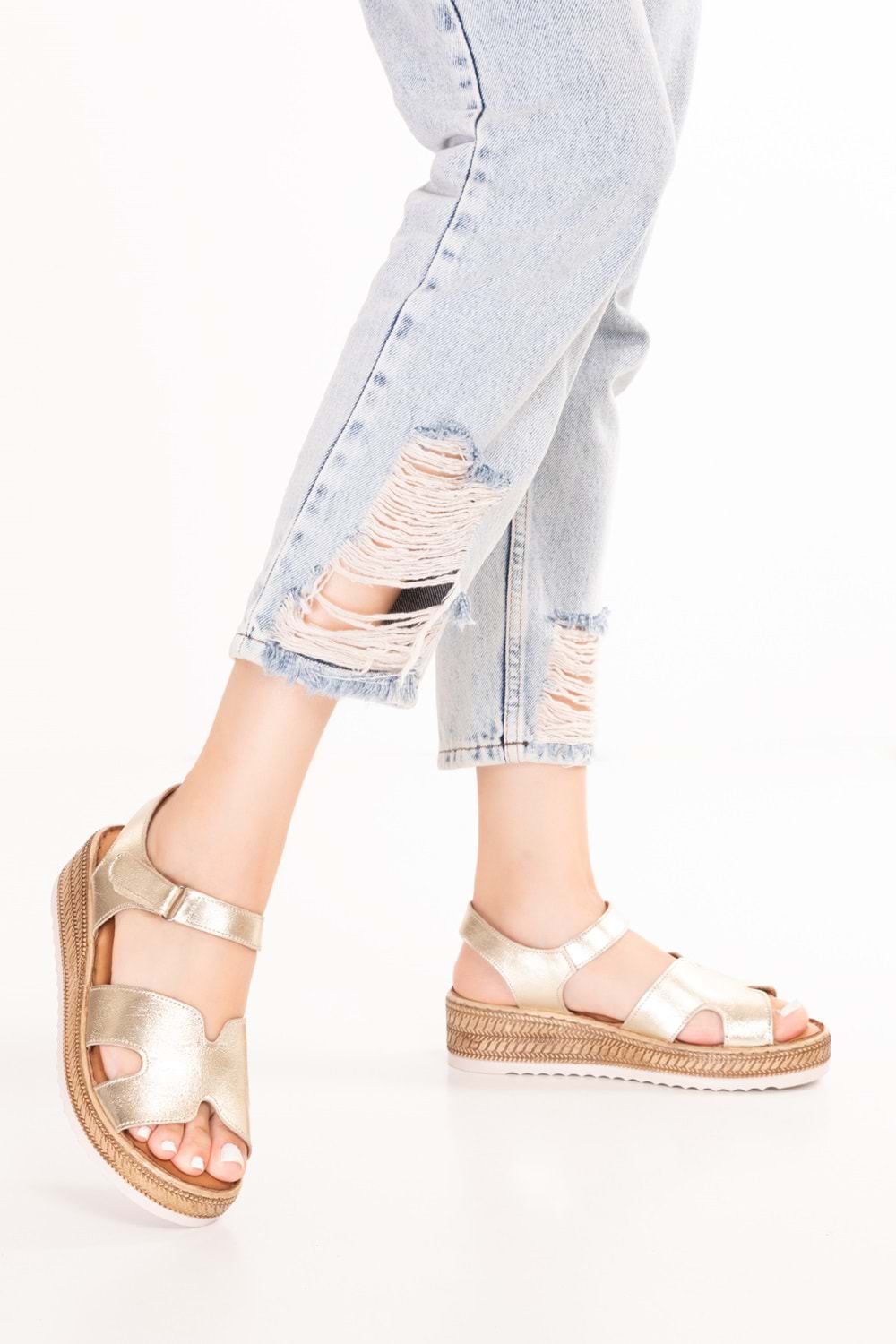 Gondol Hakiki Deri Anatomik Yumuşak Taban Rahat Sandalet irm.100 - Gold - 37