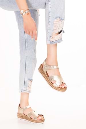 Gondol Hakiki Deri Anatomik Yumuşak Taban Rahat Sandalet irm.100 - Gold - 37