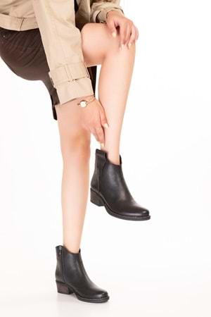 Gondol Hakiki Deri Günlük Kısa Topuklu Şık Bot Beatrix - Siyah - 37