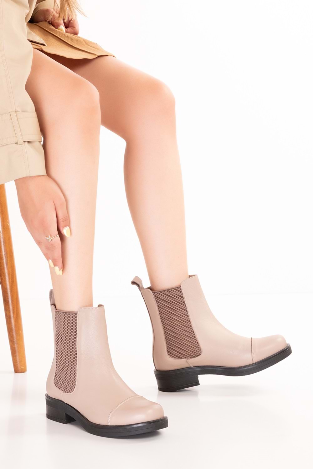 Gondol Hakiki Deri Lastikli Çekme Bot Belen - Bej - 38