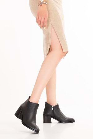 Gondol Hakiki Deri Orta Boy Topuklu Sade Günlük Bot Belmina - Siyah - 36