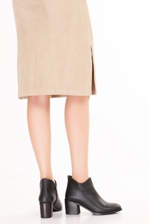 Gondol Hakiki Deri Orta Boy Topuklu Sade Günlük Bot Belmina - Siyah - 36