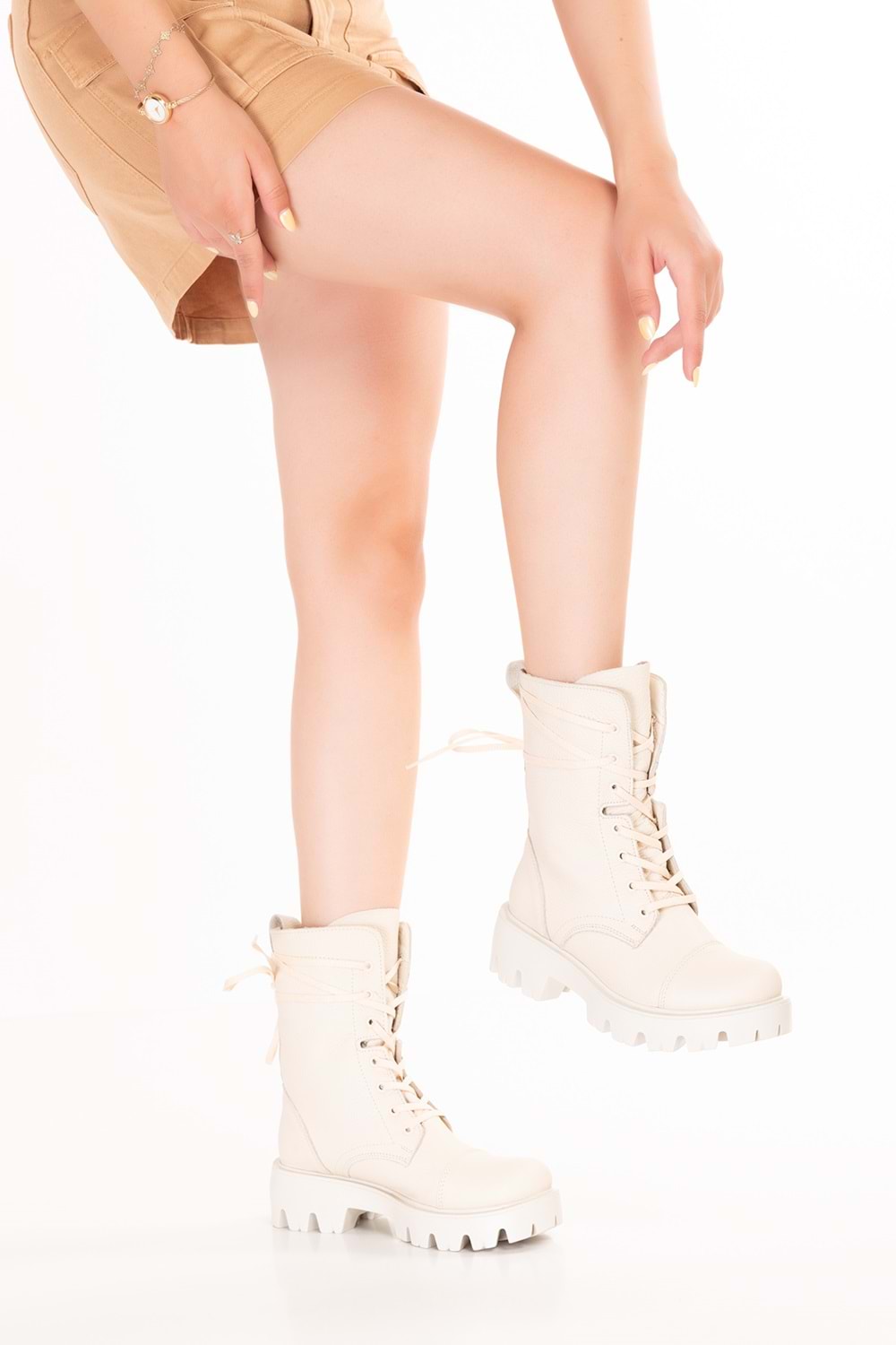 Gondol Kadın Hakiki Deri Kalın Taban Hafif Postal Weronica - Kemik - 37