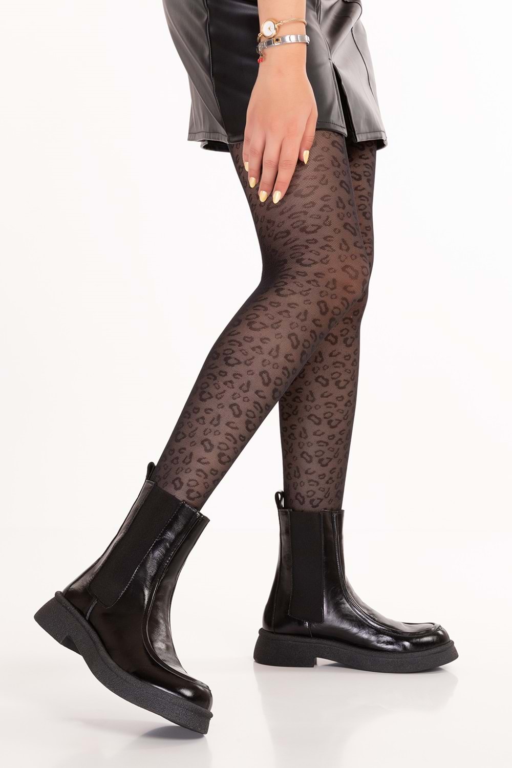 Gondol Kadın Hakiki Deri Yanları Lastikli Şık Bot Wylda - siyah rugan - 36