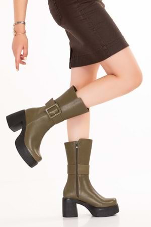 Gondol Kadın Hakiki Deri Platform Bot Anastasia - Haki - 37