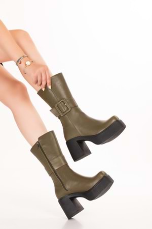 Gondol Kadın Hakiki Deri Platform Bot Anastasia - Haki - 37