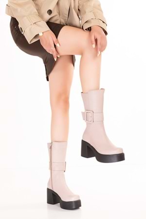 Gondol Kadın Hakiki Deri Platform Bot Anastasia - Vizon - 38