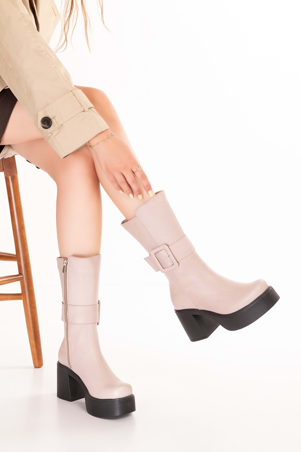 Gondol Kadın Hakiki Deri Platform Bot Anastasia - Vizon - 39