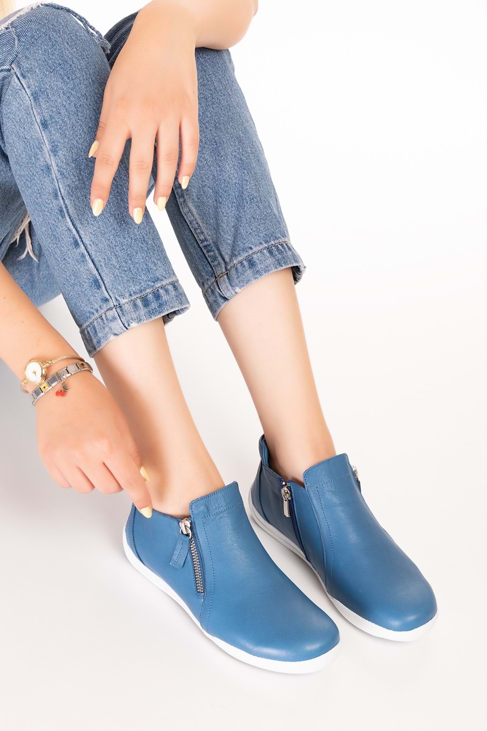Gondol Hakiki Deri Günlük Hafif Yumuşak Spor Bot Zelina - Mavi - 38