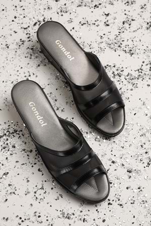 Gondol Hakiki Deri Fileli Şık Atom Ev Terliği Blc.26 - Siyah - 39