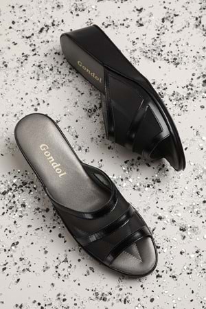 Gondol Hakiki Deri Fileli Şık Atom Ev Terliği Blc.26 - Siyah - 39