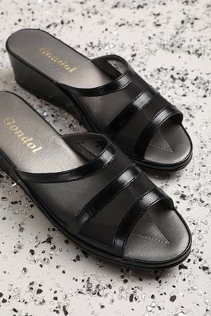 Gondol Hakiki Deri Fileli Şık Atom Ev Terliği Blc.26 - Siyah - 39