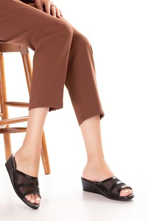 Gondol Hakiki Deri Fileli Şık Atom Ev Terliği Blc.26 - Siyah - 39