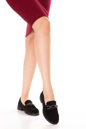 Gondol Kadın Hakiki Deri Toka Detaylı Şık Loafer Ayakkabı ndr.26101 - Siyah Süet - 38