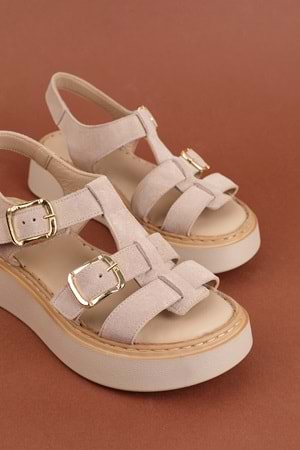 Gondol Hakiki Deri Rahat Günlük Sandalet asy.1169 - Bej Süet - 37