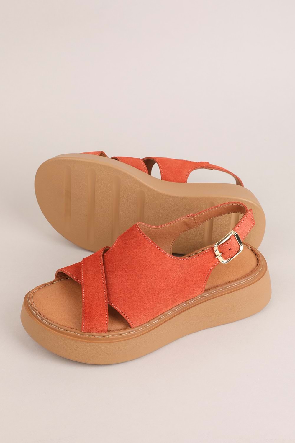 Gondol Hakiki Deri Rahat Günlük Sandalet asy.1214 - Kırmızı Süet - 38