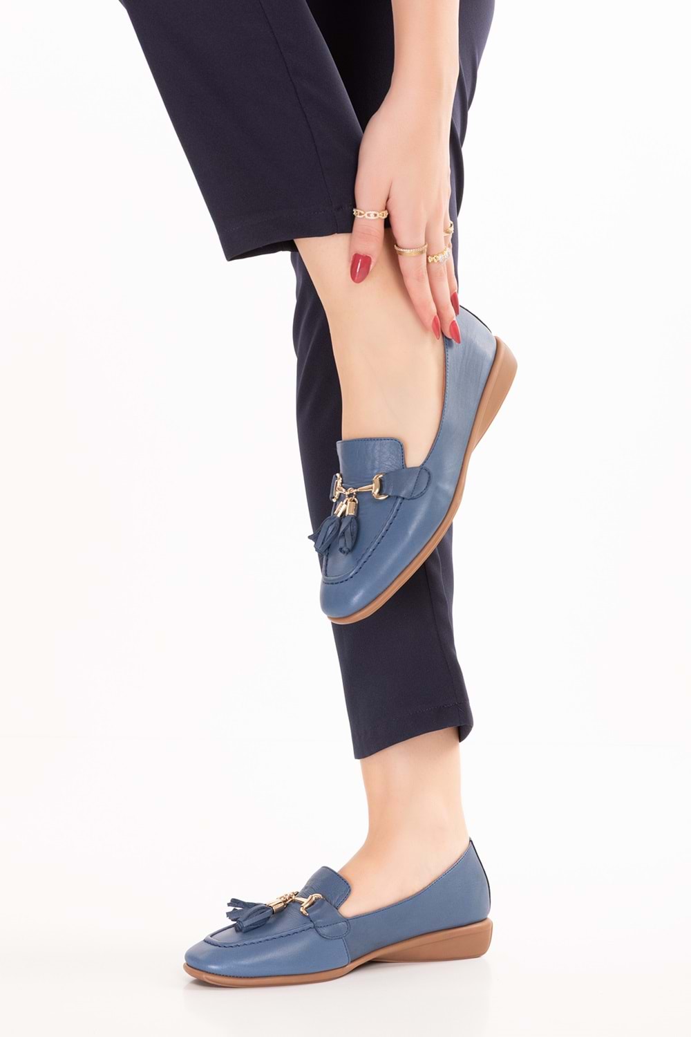 Gondol Hakiki Deri Esnek Rahat Taban Yumuşak Deri Rahat Loafer alb.228 - Mavi - 36