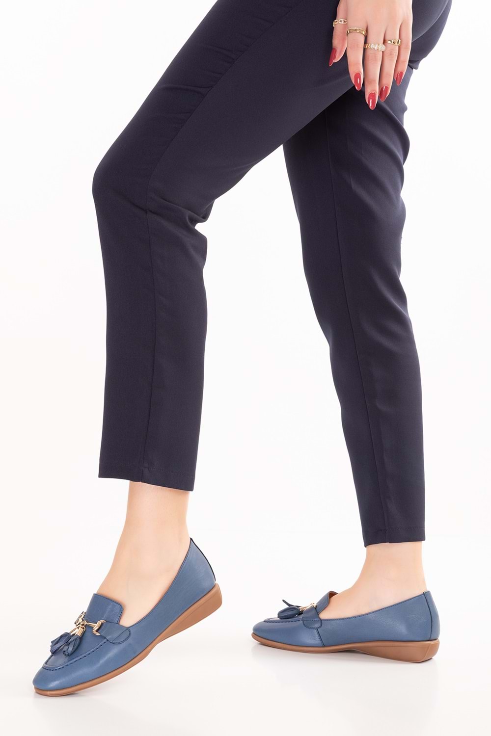 Gondol Hakiki Deri Esnek Rahat Taban Yumuşak Deri Rahat Loafer alb.228 - Mavi - 36