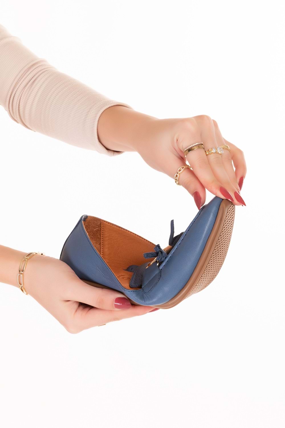 Gondol Hakiki Deri Esnek Rahat Taban Yumuşak Deri Rahat Loafer alb.228 - Mavi - 36