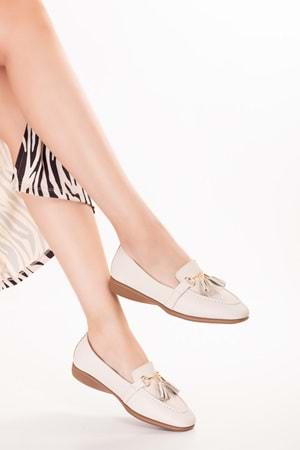 Gondol Hakiki Deri Esnek Rahat Taban Yumuşak Deri Rahat Loafer alb.228 - Bej - 39