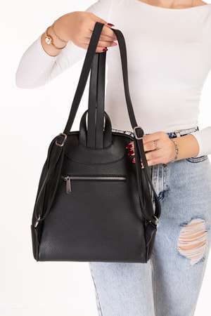 Gondol Kadın Günlük Şık Sırt Çantası ct.1026 - Siyah Flötr - TEK EBAT