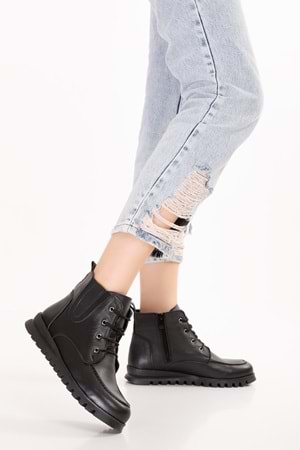 Gondol Hakiki Deri Kaymaz Taban Rahat Günlük Şık Bot mlk.5087 - Siyah - 36