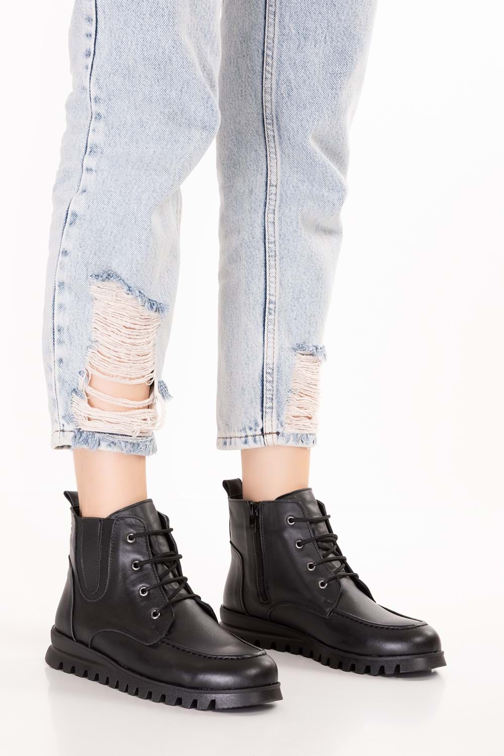 Gondol Hakiki Deri Kaymaz Taban Rahat Günlük Şık Bot mlk.5087 - Siyah - 36