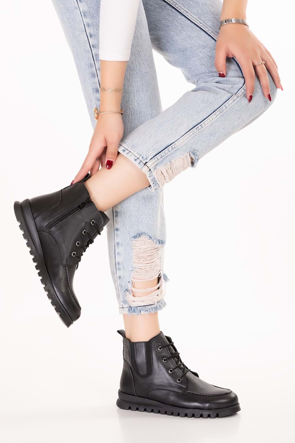 Gondol Hakiki Deri Kaymaz Taban Rahat Günlük Şık Bot mlk.5087 - Siyah - 36