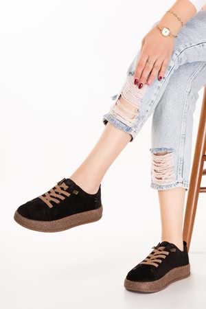 Gondol Hakiki Deri Günlük Rahat Lastik Bağcıklı Casual Ayakkabı in.525 - Siyah Süet - 36