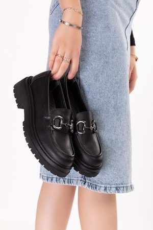 Gondol Hakiki Deri Kalın Taban Hafif Oxford Ayakkabı erp.742 - Siyah - 37