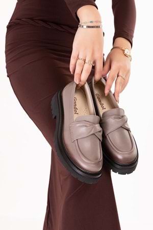 Gondol Hakiki Deri Kalın Taban Hafif Oxford Ayakkabı erp.744 - Vizon - 38