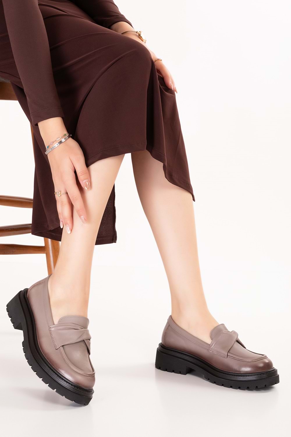 Gondol Hakiki Deri Kalın Taban Hafif Oxford Ayakkabı erp.744 - Vizon - 38