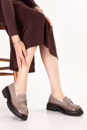 Gondol Hakiki Deri Kalın Taban Hafif Oxford Ayakkabı erp.744 - Vizon - 38