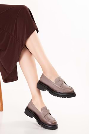 Gondol Hakiki Deri Kalın Taban Hafif Oxford Ayakkabı erp.744 - Vizon - 38