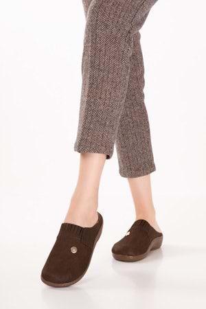 Gondol Kadın Hakiki Deri Özel Tabanı Çıkabilen Sabo Ev ve Dışarı Terlik yprk.281 - Kahve Nubuk - 38