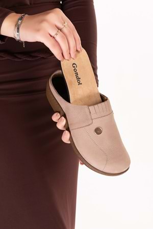 Gondol Kadın Hakiki Deri Özel Tabanı Çıkabilen Sabo Ev ve Dışarı Terlik yprk.281 - Vizon Nubuk - 36