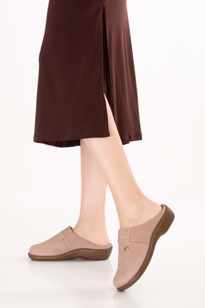 Gondol Kadın Hakiki Deri Özel Tabanı Çıkabilen Sabo Ev ve Dışarı Terlik yprk.281 - Vizon Nubuk - 36