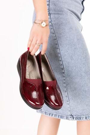 Gondol Kadın Hakiki Deri Dolgu Topuk Rahat Şık Anne Ayakkabısı vdt.2607 - Bordo Petek - 35