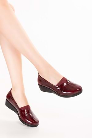 Gondol Kadın Hakiki Deri Dolgu Topuk Rahat Şık Anne Ayakkabısı vdt.2607 - Bordo Petek - 35
