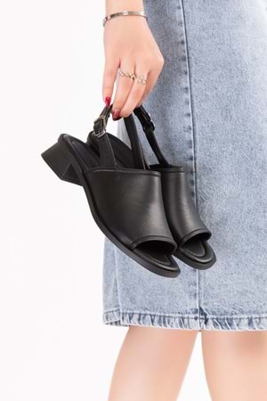 Gondol Hakiki Deri Günlük Hafif Taban Topuklu Klasik Sandalet ez.6188tc - Siyah - 36