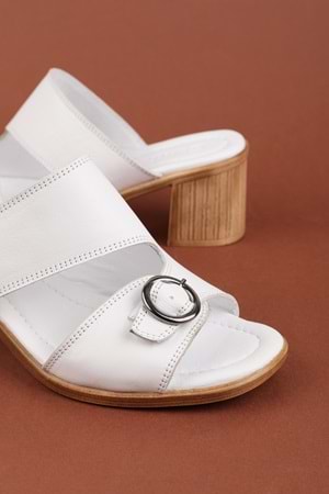 Gondol Hakiki Deri Topuklu Klasik Günlük Sandalet ez.2222rc - Beyaz - 38