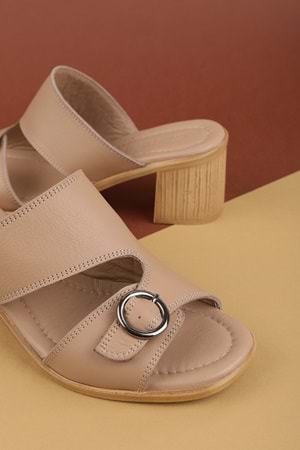 Gondol Hakiki Deri Topuklu Klasik Günlük Sandalet ez.2222rc - Vizon - 38