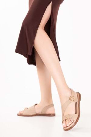 Gondol Hakiki Deri Topuklu Klasik Günlük Sandalet ez.5407mt - Bej - 36