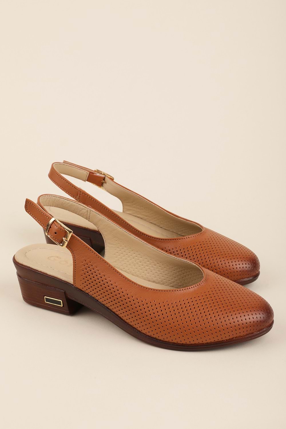 Gondol Hakiki Deri Günlük Hafif Klasik Topuklu Sandalet msa.50 - Taba - 39