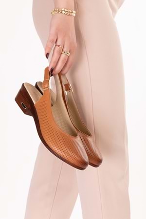 Gondol Hakiki Deri Günlük Hafif Klasik Topuklu Sandalet msa.50 - Taba - 39